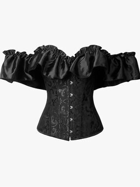 Black Off-Shoulder Ruffled Corset Top - Size M